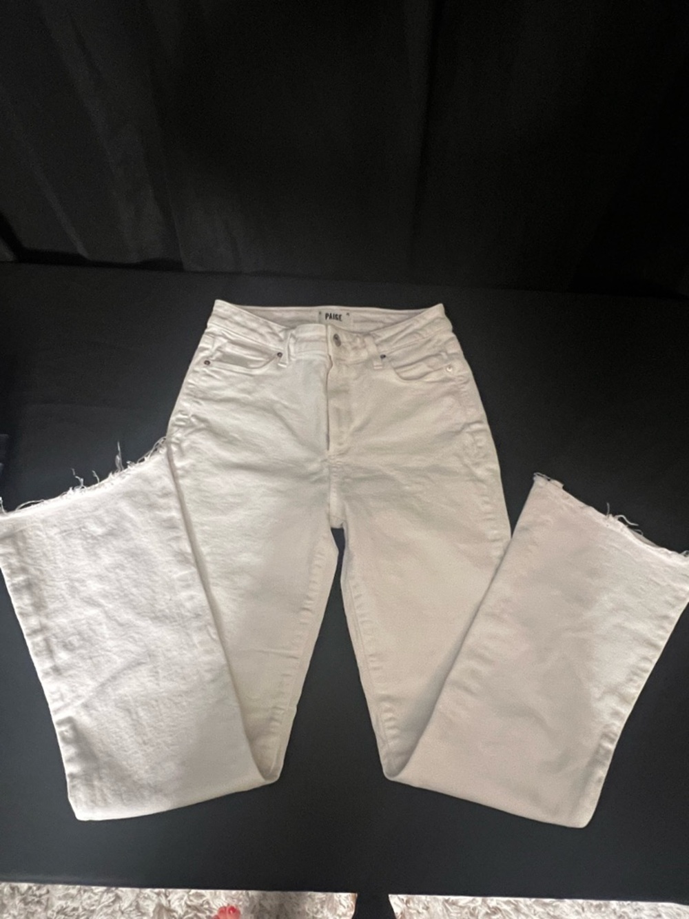 PAIGE White Raw-Hem Wide Leg Jeans